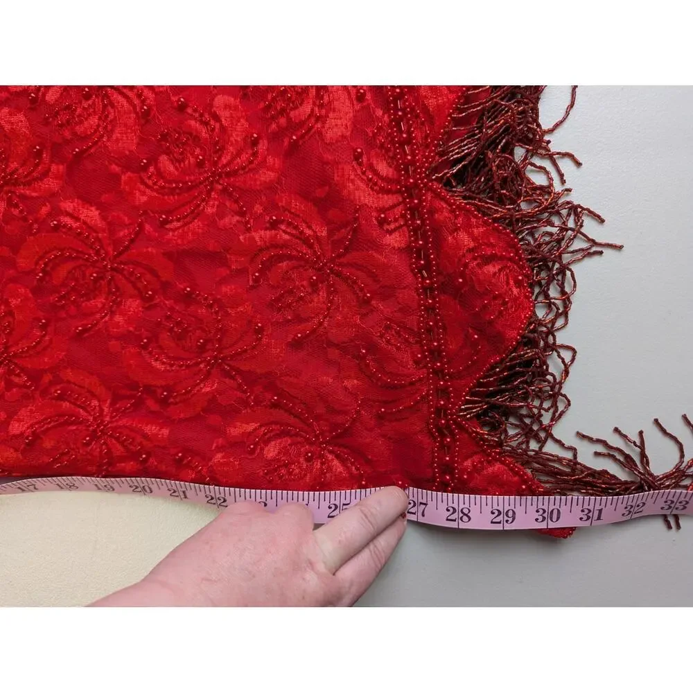 Vtg Joseph Le Bon Beaded Skirt Red Floral Lace Flapper Saloon Womens XL READ
